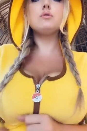 Lactating Blonde Braids Pigtails Pikachu Sucks & Spits Milk On Huge Boobs Bouncing On Dildo Snapchat on myfanstube.com